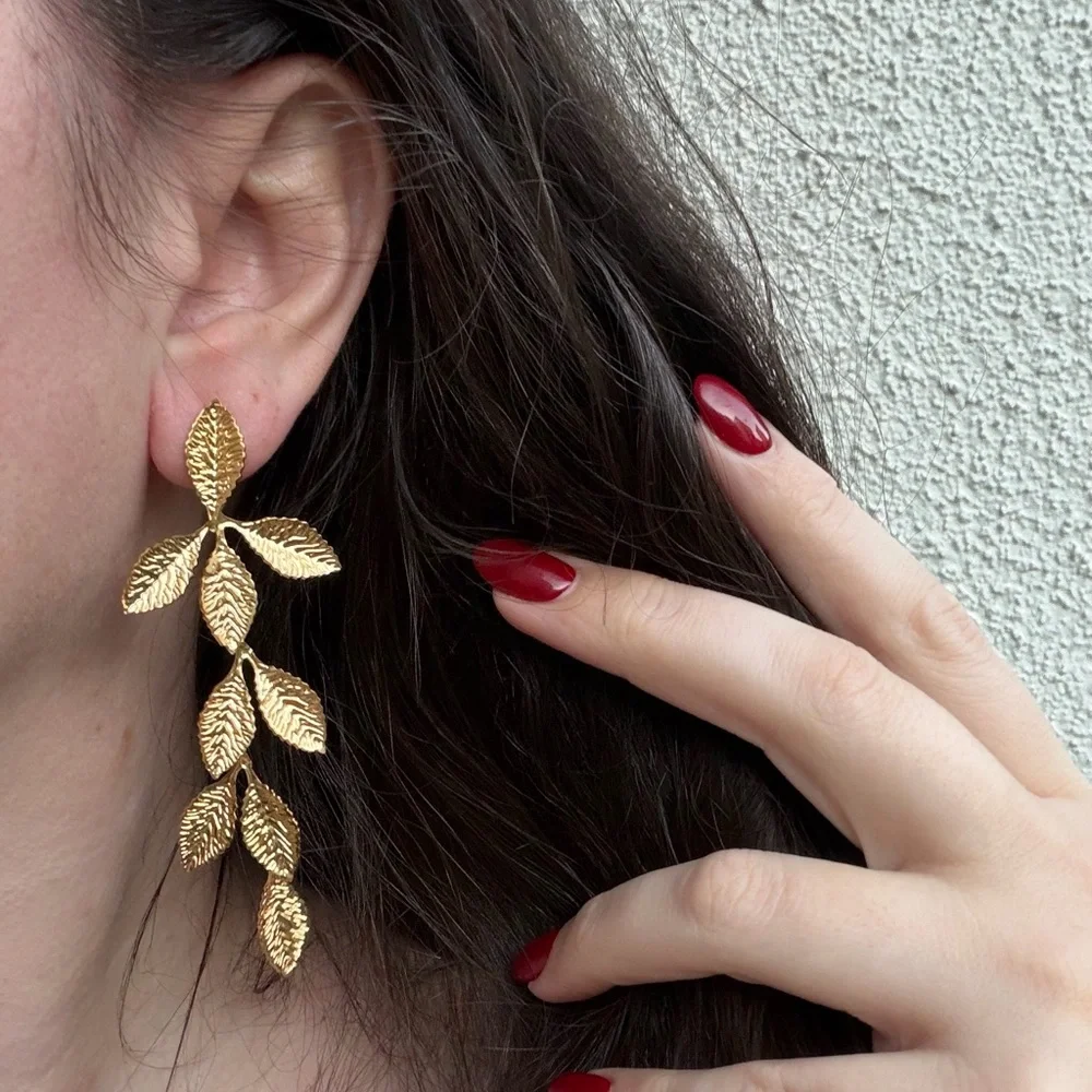 Golden Leaf Cascade Drop Earrings